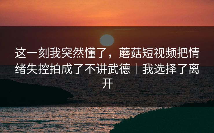 这一刻我突然懂了，蘑菇短视频把情绪失控拍成了不讲武德｜我选择了离开  第1张