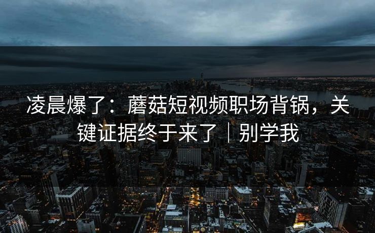 凌晨爆了：蘑菇短视频职场背锅，关键证据终于来了｜别学我  第1张